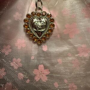 Gucci Silver Heart Zipper Pull with Orange Gems